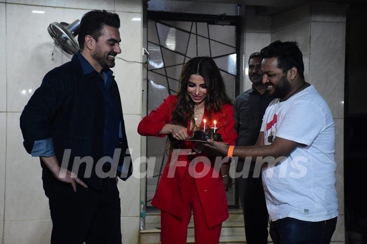 Arbaaz Khan and Sshura Khan making an appearance at SShura's birthday bash.