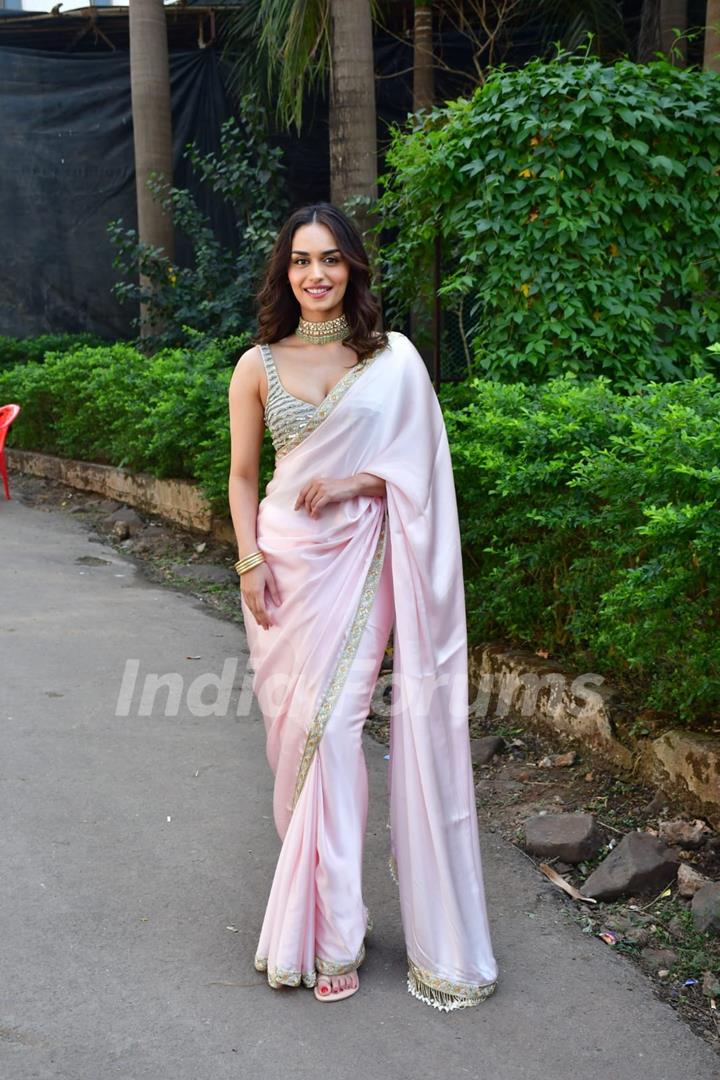 Manushi Chhillar snapped promoting upcoming film Operation Valentine on the set of Indian Idol