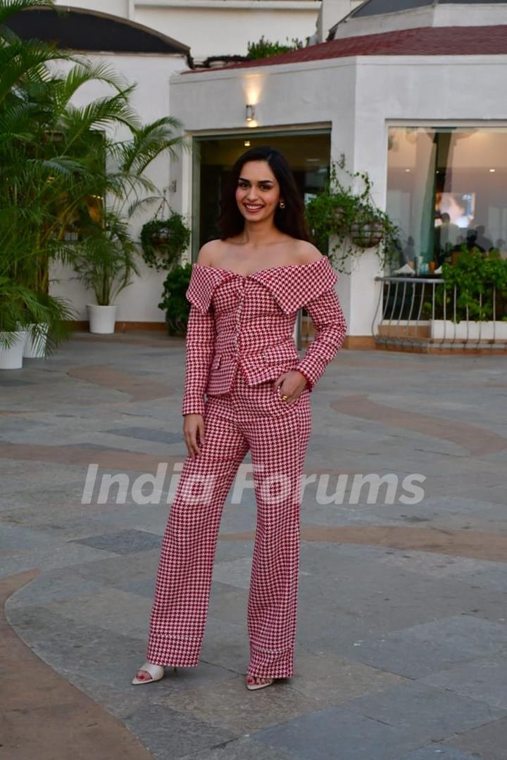 Manushi Chhillar snapped promoting upcoming film Operation Valentine