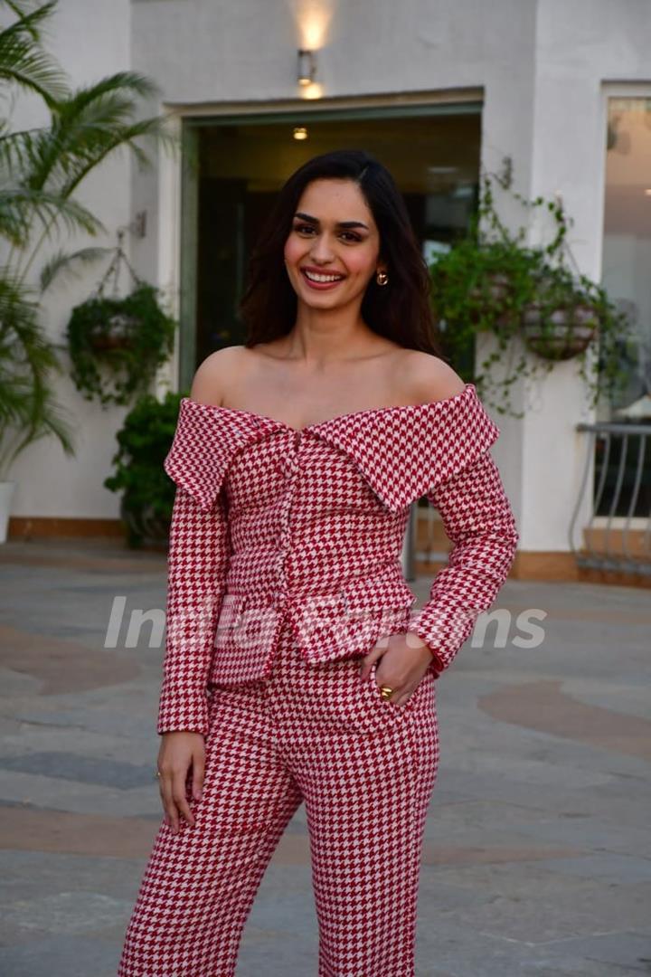 Manushi Chhillar snapped promoting upcoming film Operation Valentine