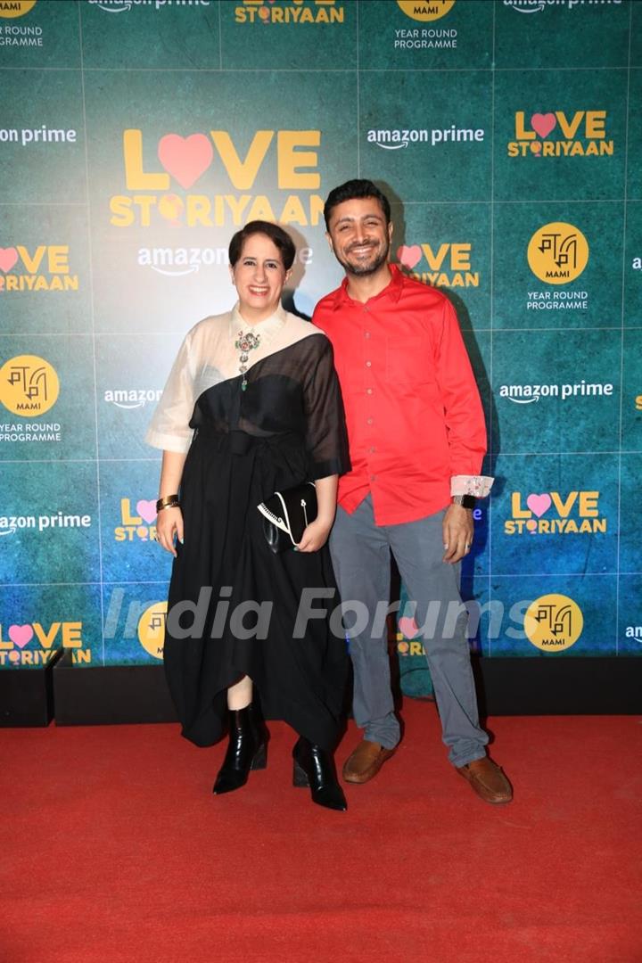 Guneet Monga  attend the screening of Love Storiyaan with her husband