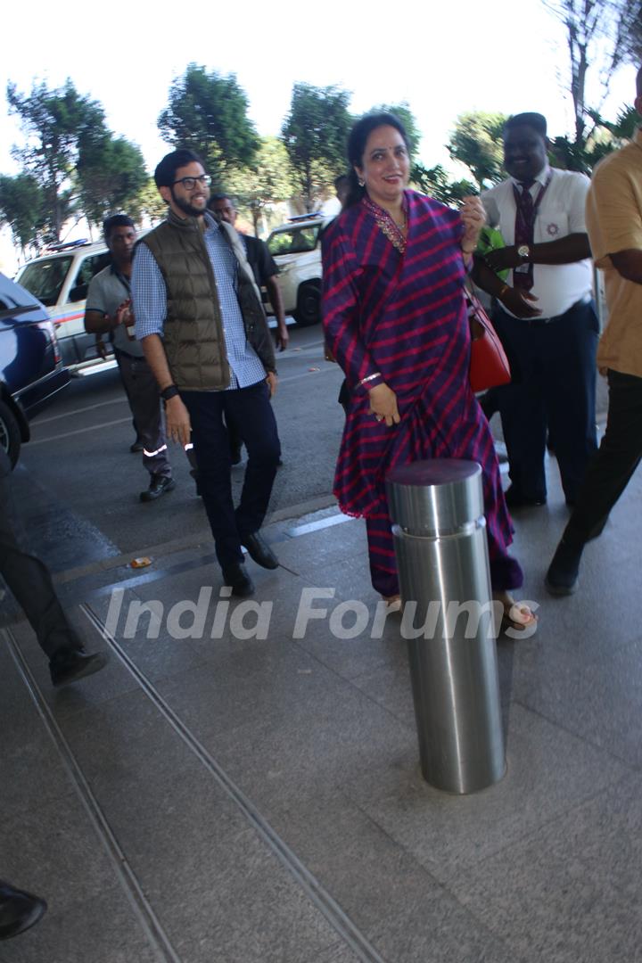 Aaditya Thackeray with his mom snapped at the airport