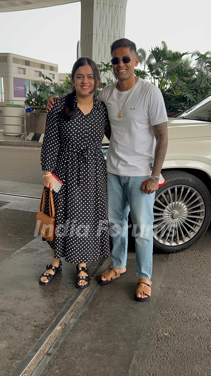 Suryakumar Yadav with his wife snapped at the airport