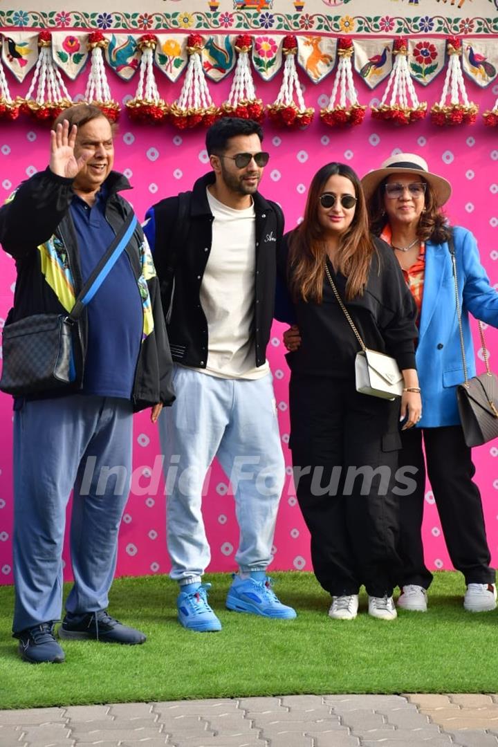 David Dhawan, Varun Dhawan and Natasha Dalal spotted at the Jamnagar airport