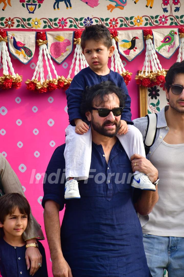 Saif Ali Khan and Jeh Ali Khan  spotted at the Jamnagar airport