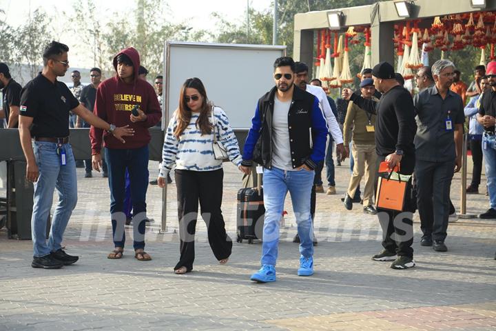 Varun Dhawan and Natasha Dalal spotted at Jamnagar airport