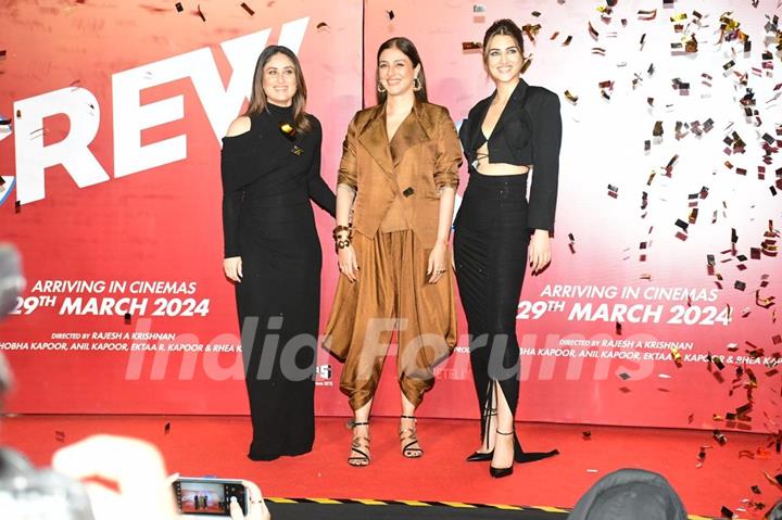 Kareena Kapoor, Tabu and Kriti Sanon snapped at the trailer launch of Crew