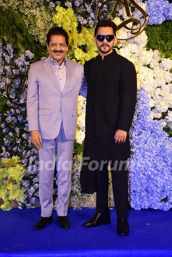 Udit Narayan and Aditya Narayan attend Anand Pandit’s daughter Aishwarya's wedding reception