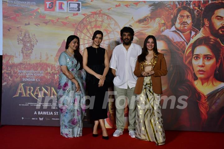 Tamannaah Bhatia and Raashii Khanna snapped at the press conference of Aranmanai 4