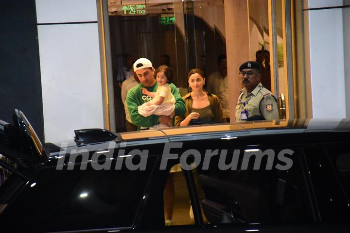 Ranbir Kapoor, Alia Bhatt and Raha Kapoor  spotted at the Kalina airport