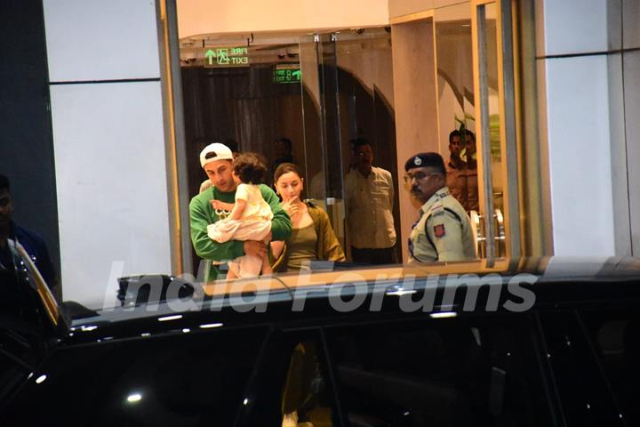 Ranbir Kapoor, Alia Bhatt and Raha Kapoor  spotted at the Kalina airport