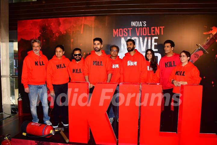 Karan Johar, Raghav Juyal and Guneet Monga snapped at the trailer launch of kill