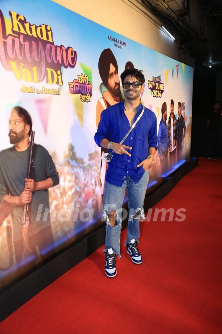 Aparshakti Khurana snapped at the premiere of Kudi Haryane Val Di