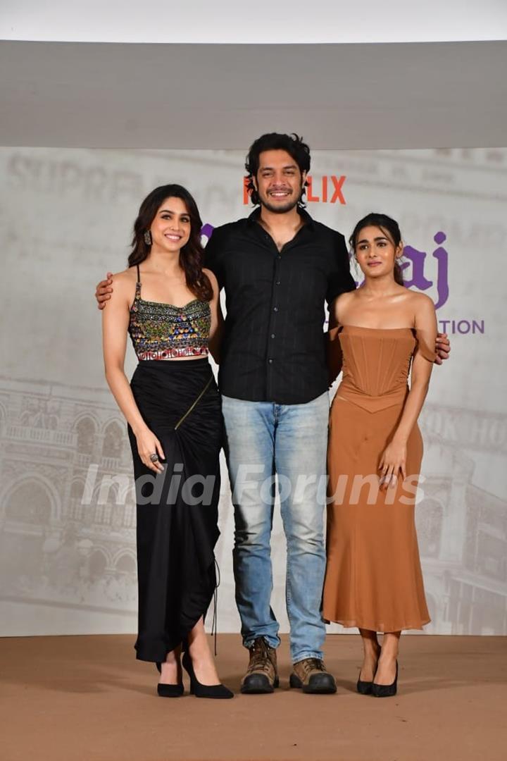 Junaid Khan, Sharvari Wagh and Shalini Pandey attend the Maharaj press conferance