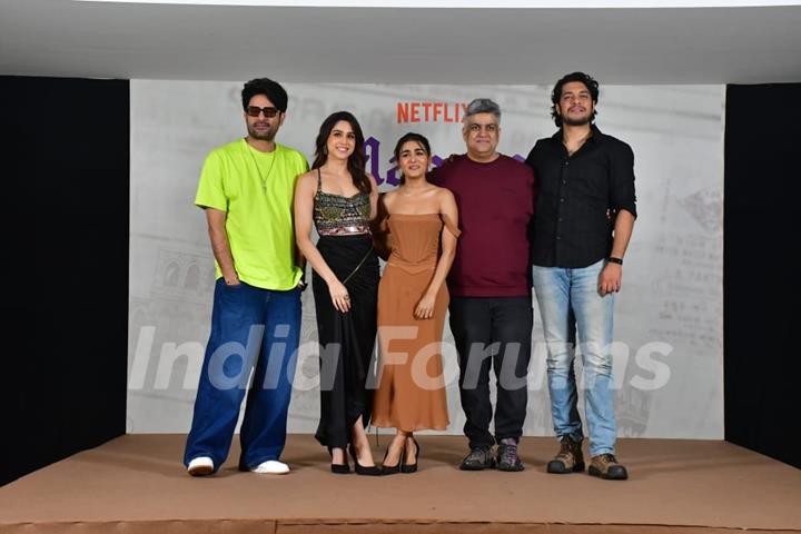 Junaid Khan, Jaideep Ahlawat, Sharvari Wagh and Shalini Pandey attend the Maharaj press conferance