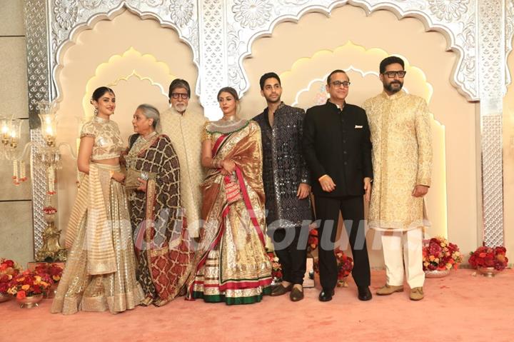 Abhishek Bachchan, Amitabh Bachchan, Jaya Bachchan, Navya Naveli Nanda and Agastya Nanda at Anant Ambani and Radhika Merchant's Wedding Ceremony