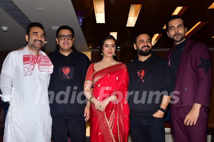 Pankaj Tripathi, Shraddha Kapoor and Abhishek Banerjee snapped at the Trailer launch of Stree 2