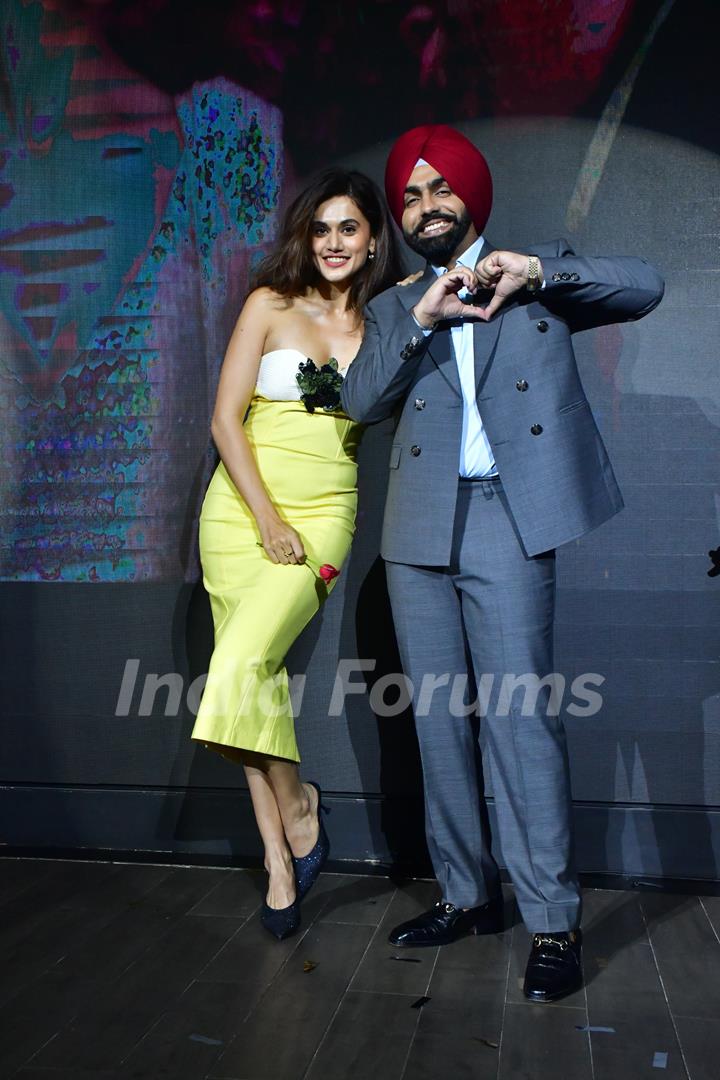 Taapsee Pannu and Ammy Virk  snapped at ‘Hauli Hauli’ song launch from Khel Khel Mein