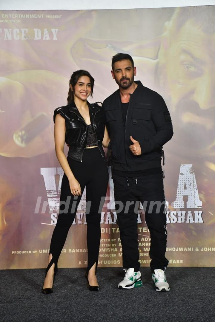 John Abraham and Sharvari Wagh snapped at the trailer launch of their upcoming film Vedaa