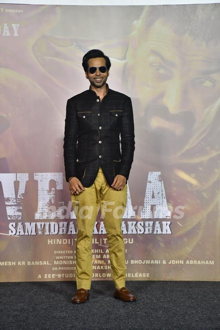 Abhishek Banerjee snapped at the trailer launch of their upcoming film Vedaa