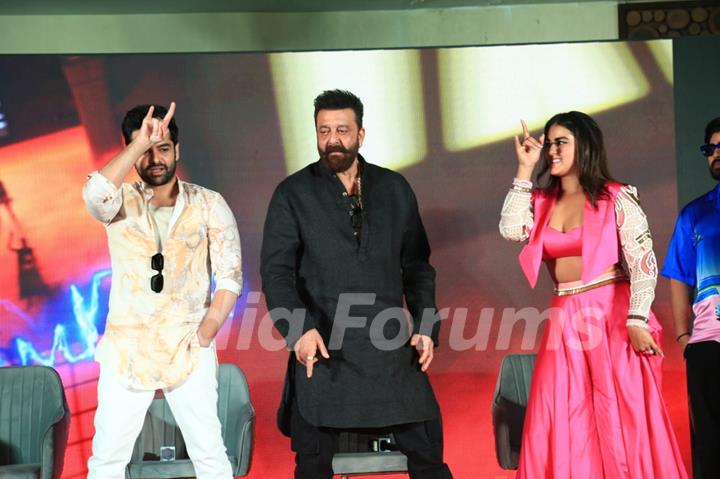 Sanjay Dutt, Kavya Thapar and Ram Pothineni snapped at Their song launch of ‘Big Bull’ at Double ISMART in Mumbai.