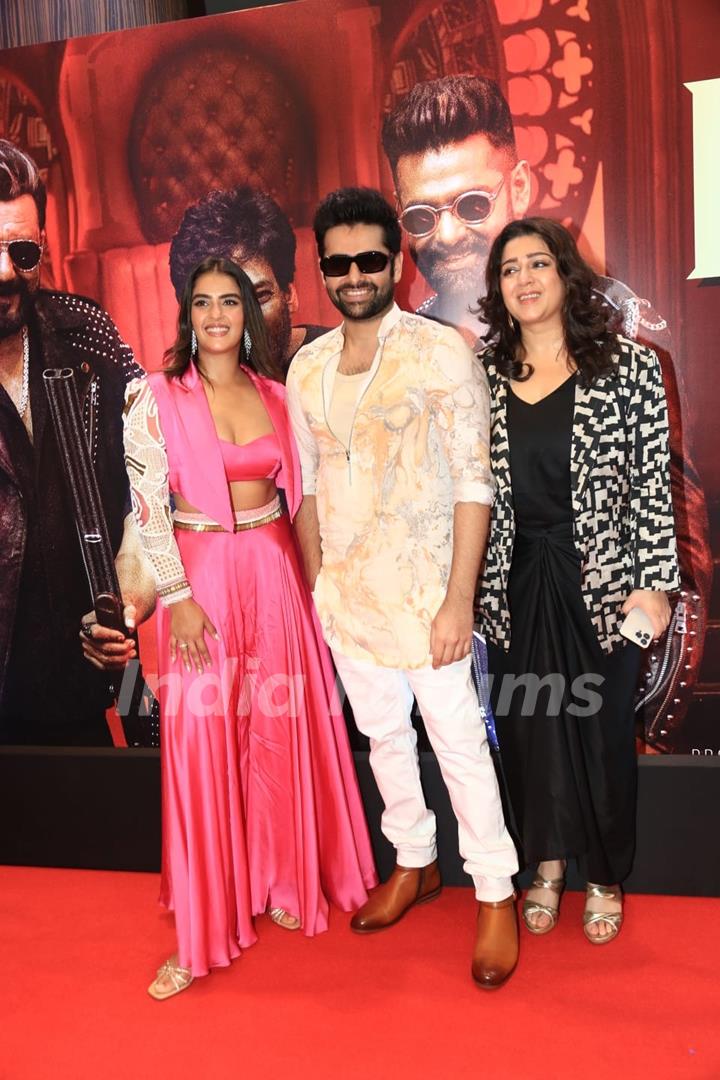 Charmy Kaur, Kavya Thapar and Ram Pothineni snapped at Their song launch of ‘Big Bull’ at Double ISMART in Mumbai.