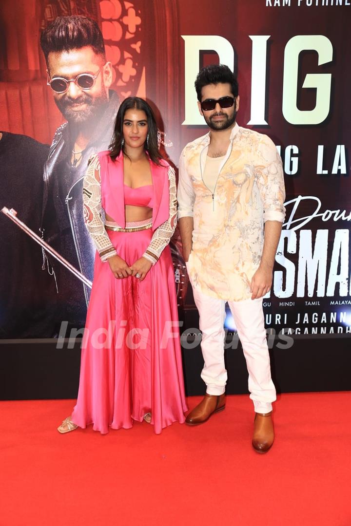 Kavya Thapar and Ram Pothineni snapped at Their song launch of ‘Big Bull’ at Double ISMART in Mumbai.