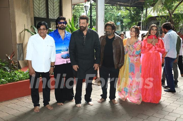 Sanjay Dutt, Charmy Kaur, Puri Jagannadh, Kavya Thapar and Ram Pothineni snapped at Siddhivinayak Temple