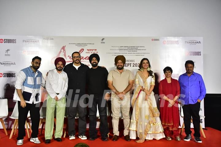 Gurpreet Guggi, Kanwaljeet Singh, Kumar Mangat, Jasmin Bhasin and Gippy Grewal snapped at the trailer launch of their upcoming movie Ardaas Sarbat De Bhale Di