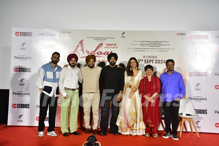 Gurpreet Guggi, Kanwaljeet Singh, Kumar Mangat, Jasmin Bhasin and Gippy Grewal snapped at the trailer launch of their upcoming movie Ardaas Sarbat De Bhale Di