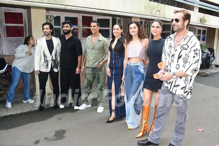 Fardeen Khan, Akshay Kumar, Aditya Seal, Taapsee Pannu, Vaani Kapoor and Pragya Jaiswal snapped promoting their upcoming film Khel Khel Mein