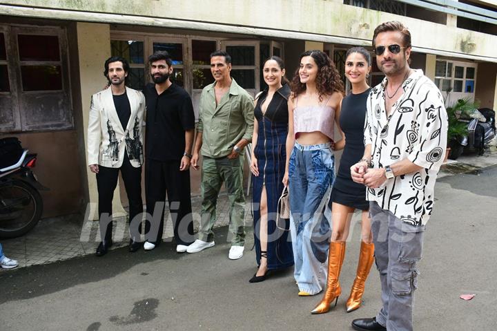 Fardeen Khan, Akshay Kumar, Aditya Seal, Taapsee Pannu, Vaani Kapoor and Pragya Jaiswal snapped promoting their upcoming film Khel Khel Mein