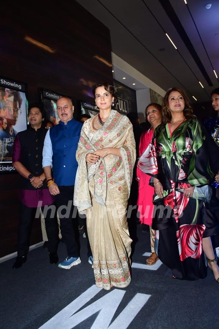 Anupam Kher and Kangana Ranaut snapped at the trailer launch of their upcoming film Emergency