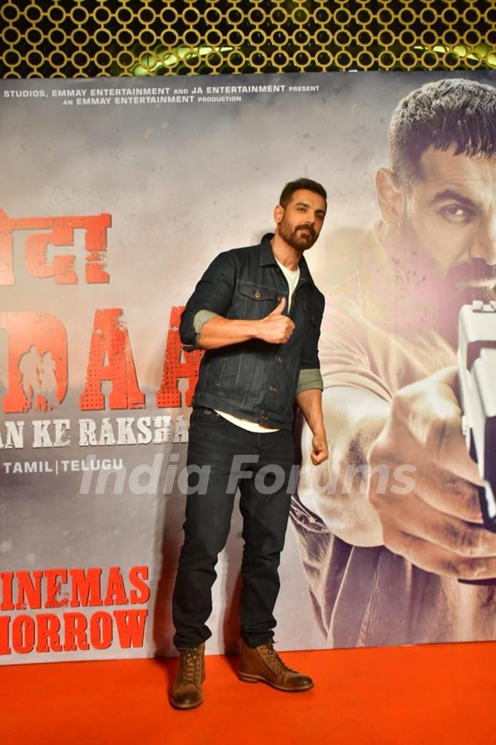 John Abraham snapped at the movie premiere of Vedaa