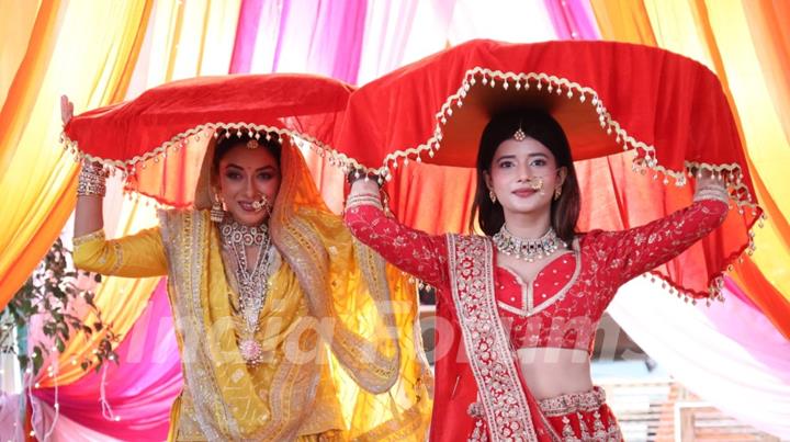 Rupali Ganguly and Samridhii Shukla celebration of Raksha Bandhan on set