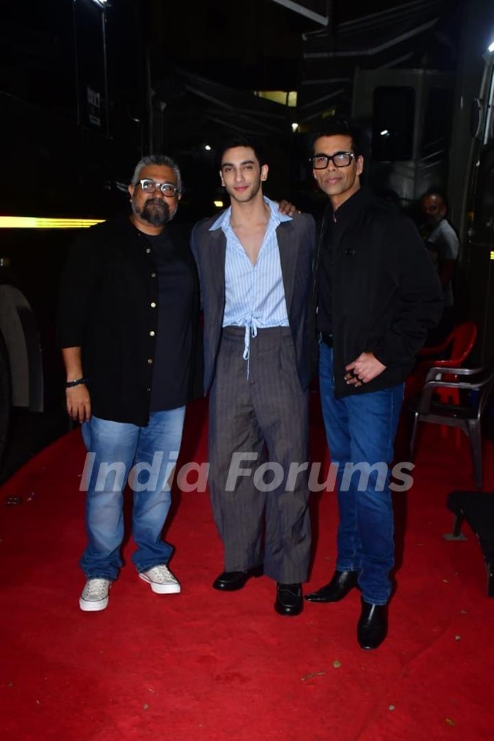 Karan Johar, Vasan Bala and Vedang Raina snapped promoting their upcoming film 'Jigra'