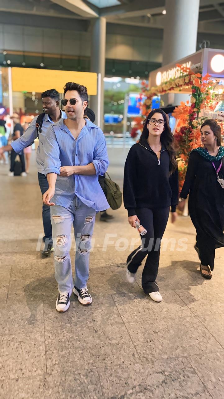 Varun Dhawan and Janhvi Kapoor snapped at the airport