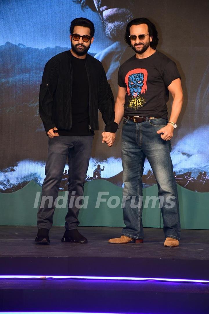 Saif Ali Khan and Jr. NTR  snapped at the trailer launch of their upcoming movie Devara: Part 1