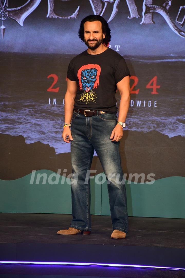 Saif Ali Khan  snapped at the trailer launch of their upcoming movie Devara: Part 1