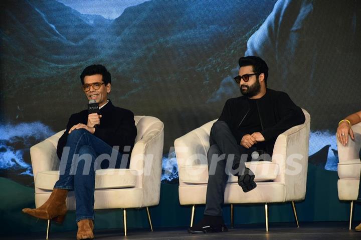 Jr. NTR and Karan Johar  snapped at the trailer launch of their upcoming movie Devara: Part 1