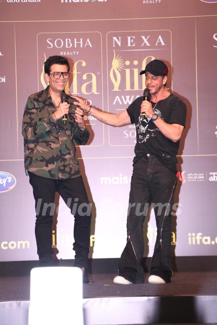 Shah Rukh Khan and Karan Johar snapped at the conference of 24th IIFA Awards