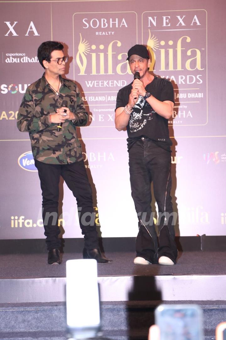 Shah Rukh Khan and Karan Johar snapped at the conference of 24th IIFA Awards