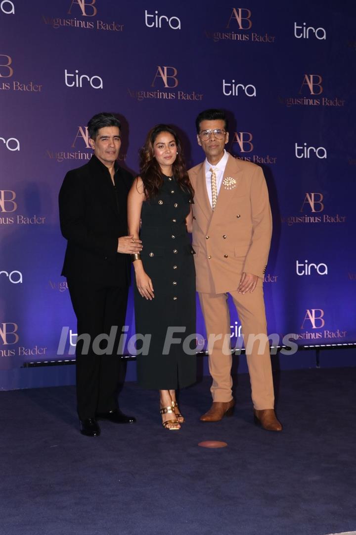 Karan Johar, Manish Malhotra and Mira Rajput Kapoor snapped at the launch of Skincare brand Augustinus Bader