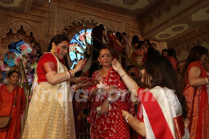 Rani Mukerji snapped during Sindhur Khela at North Bombay Durga Puja