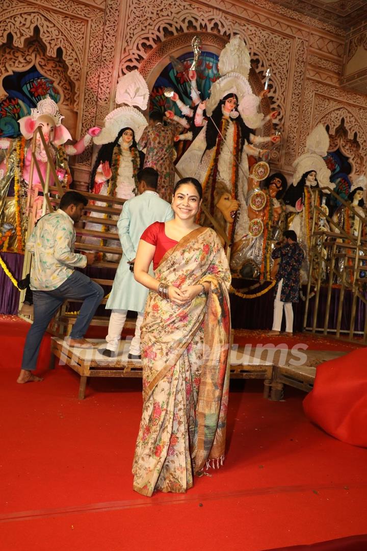 Sumona Chakravarti snapped during Sindhur Khela at North Bombay Durga Puja