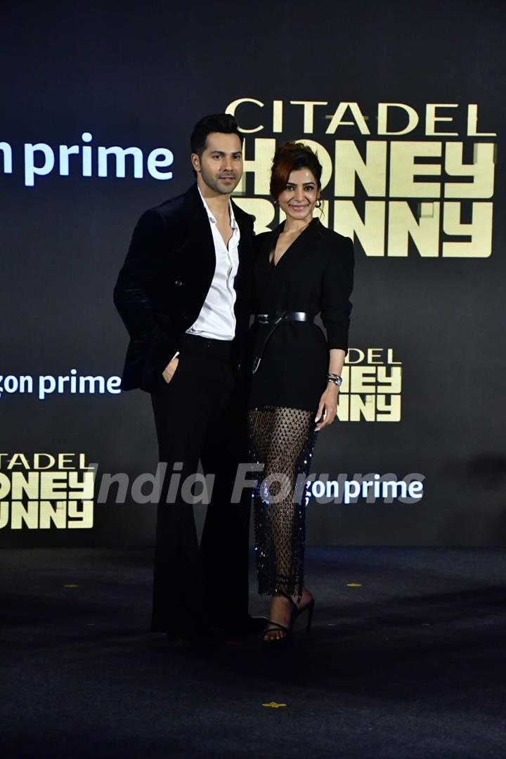 Varun Dhawan and Samantha Ruth Prabhu snapped at the trailer launch of 'Citadel: Honey Bunny'