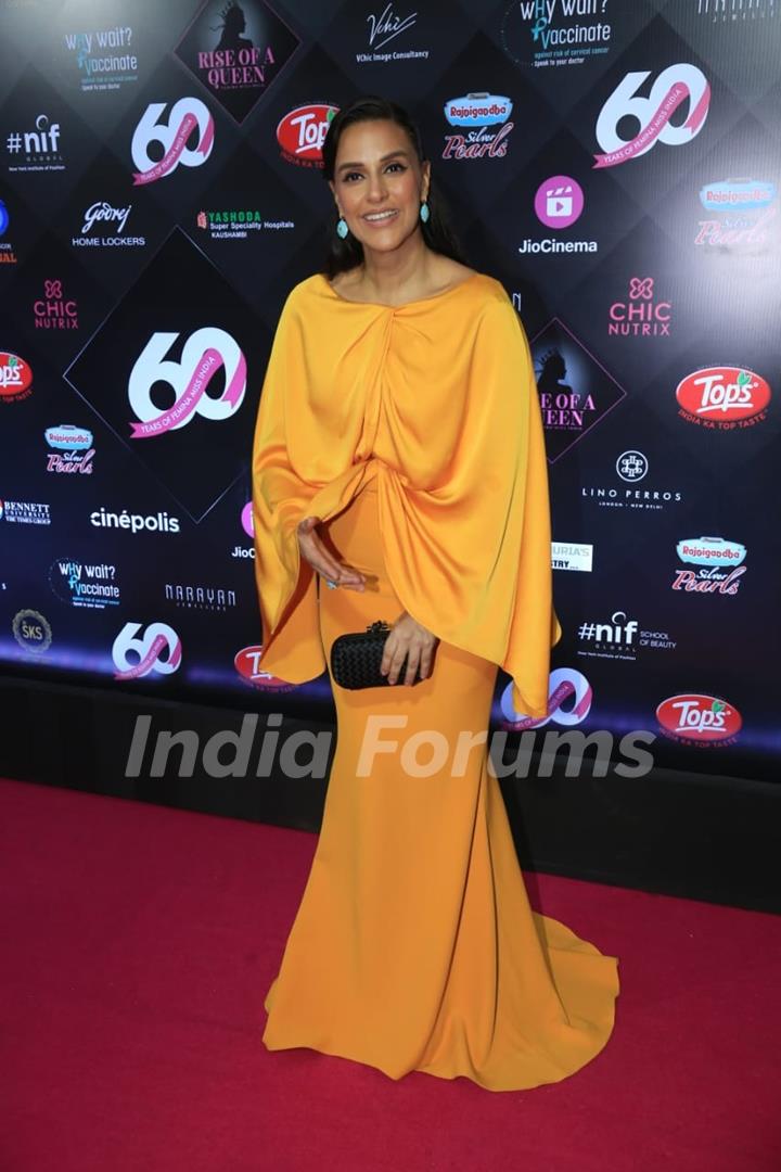 Neha Dhupia snapped at the red carpet finale of Femina Miss India 2024