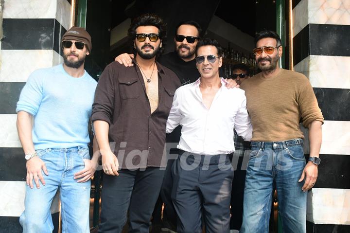 Ajay Devgn, Akshay Kumar, Rohit Shetty, Arjun Kapoor and Tiger Shroff promoting their upcoming film 'Singham Again' At Torii