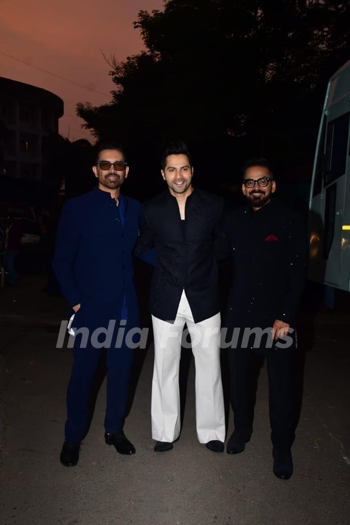 Krishna DK, Varun Dhawan and Raj Nidimoru promoting their upcoming series 'Citadel: Honey Bunny' on the sets of 'Kaun Banega Crorepati'