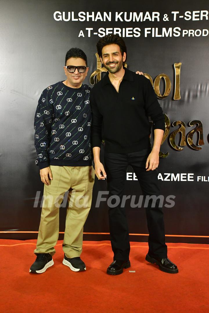 Bhushan Kumar and Kartik Aaryan grace the success party of Bhool Bhulaiyaa 3